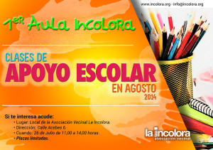 Primer Aula Incolora de apoyo escolar en Agosto